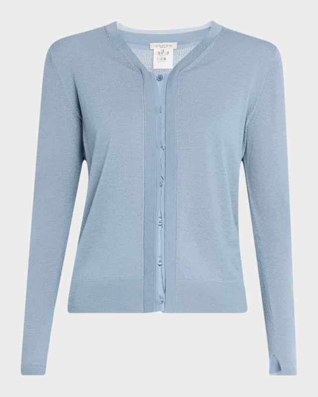 Chiffon-Trim Cashmere Cardigan